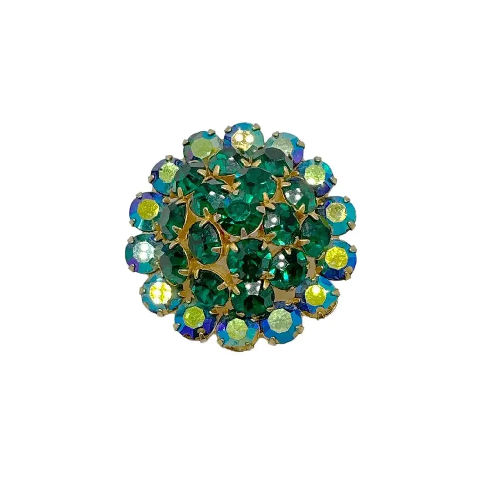 BROOCH Vintage Green Rhinestone Dome